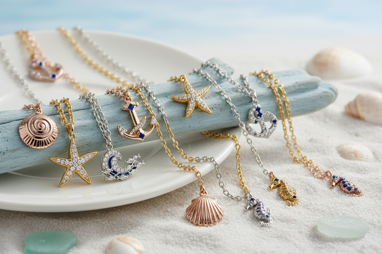 genera una imagen de dijes de cadenas de mar 